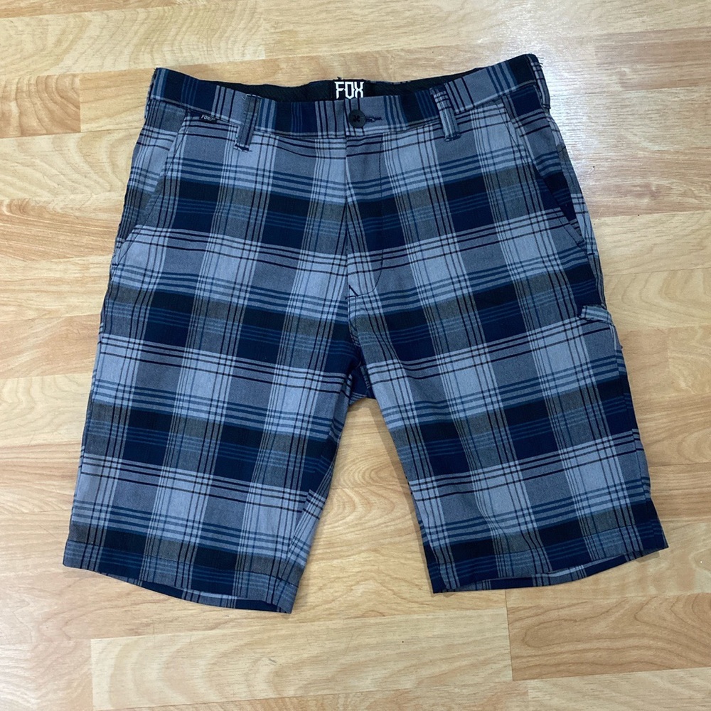 navy plaid shorts